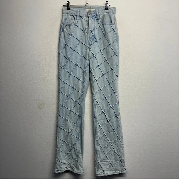 Pacsun Light blue Pintuck High Rise Bootcut Flare Lattice Diamond jeans 24 - Picture 2 of 10